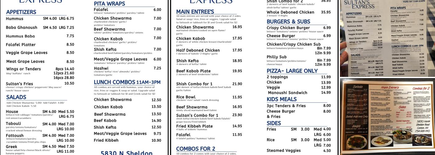 Sultan's Express Menu