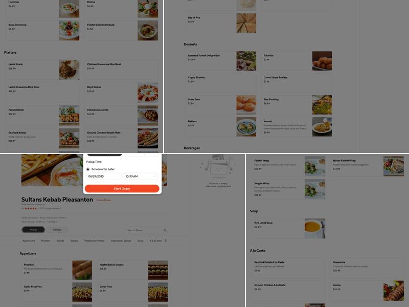 Sultan's Kebab Menu