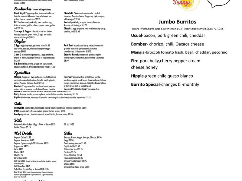 Sunny's Menu