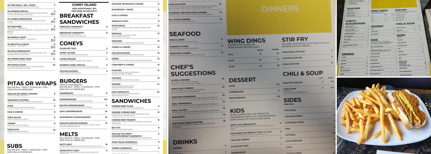 Sunrise Coney Island Menu