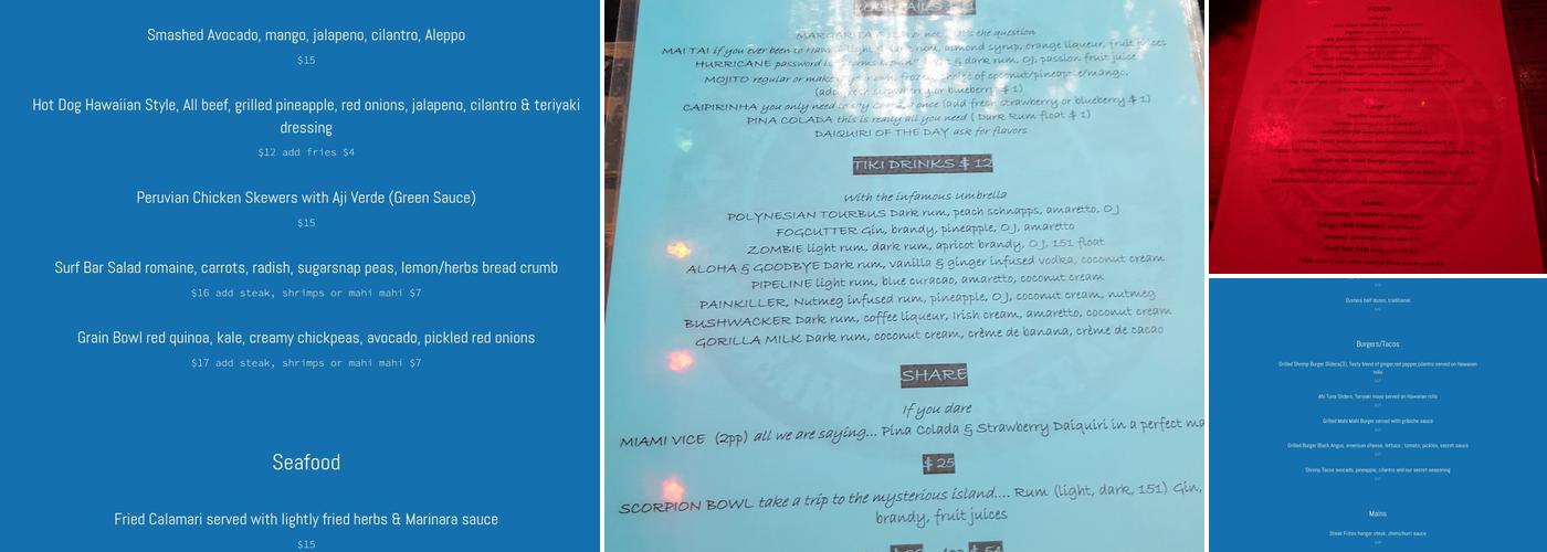 Surf Bar Menu
