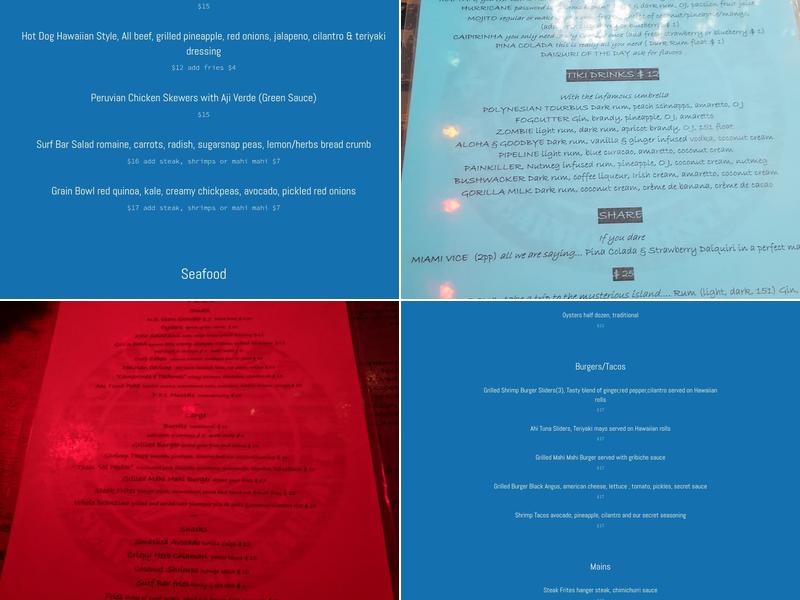 Surf Bar Menu