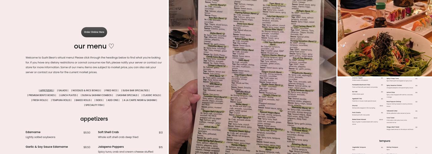 Sushi Bear Menu