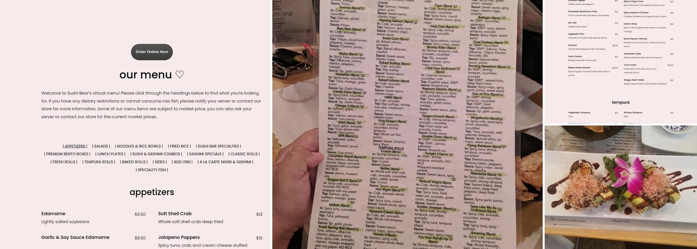 Sushi Bear Menu