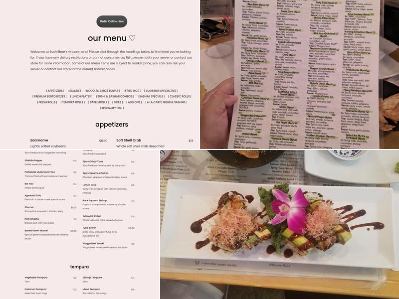 Sushi Bear Menu