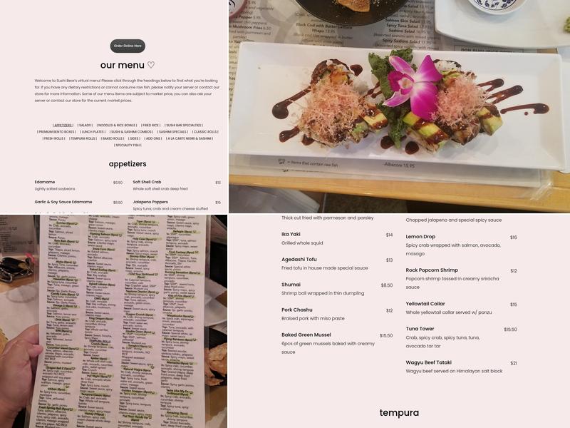 Sushi Bear Menu