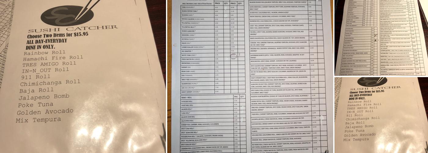 Sushi Catcher Menu