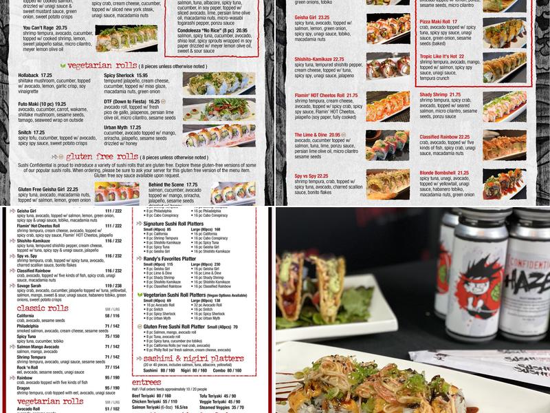Sushi Confidential San Jose Menu