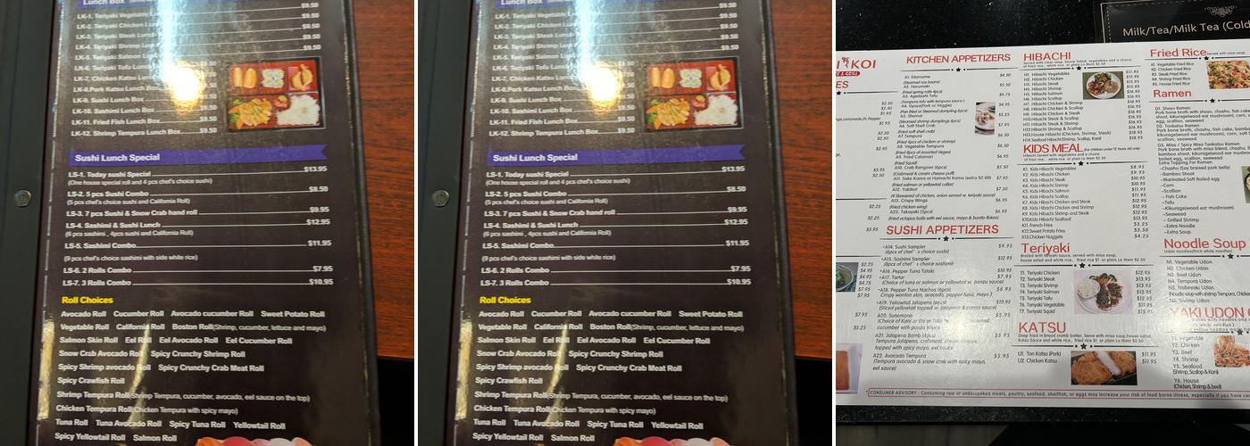 Sushi Koi Menu