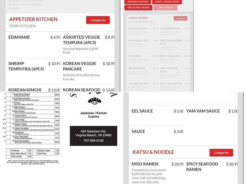 Sushi Mama & 92 Chicken korean style Menu