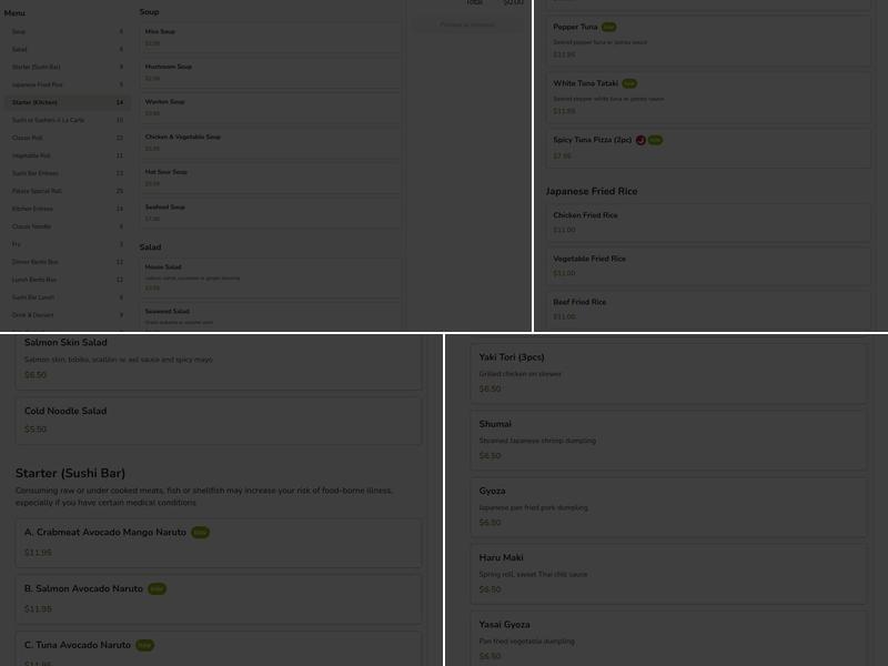 Sushi Palace Menu