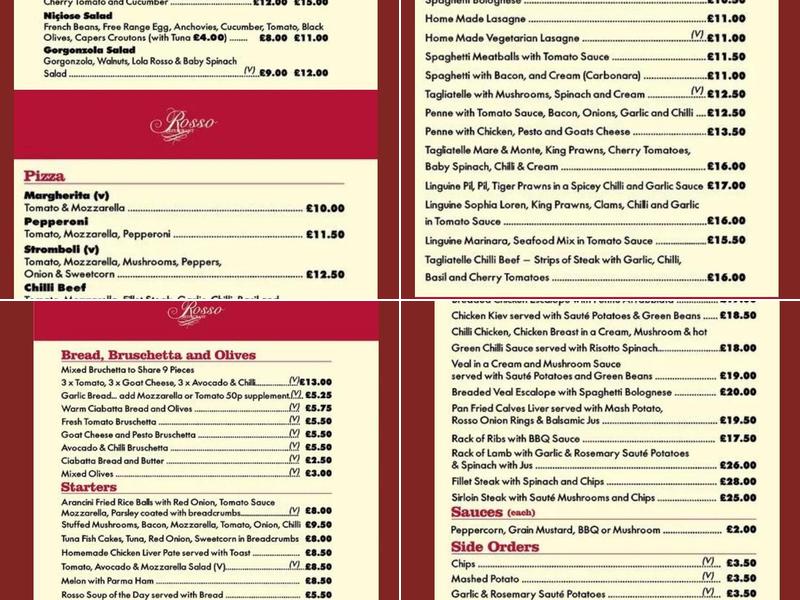 Rosso Restaurant Menu