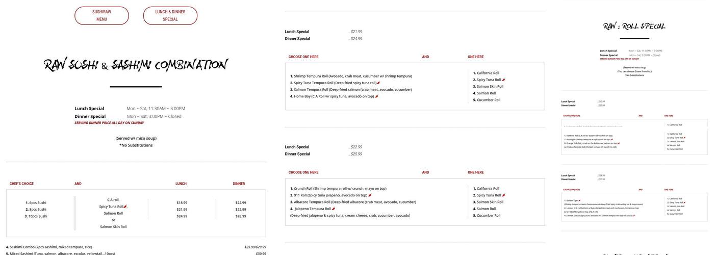 SUSHIRAW Menu