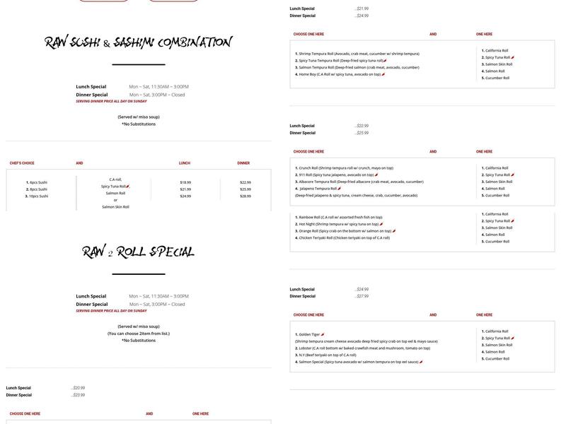 SUSHIRAW Menu