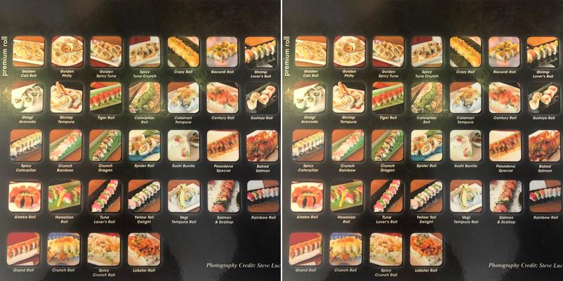 SUSHIYA (Pasadena) Menu