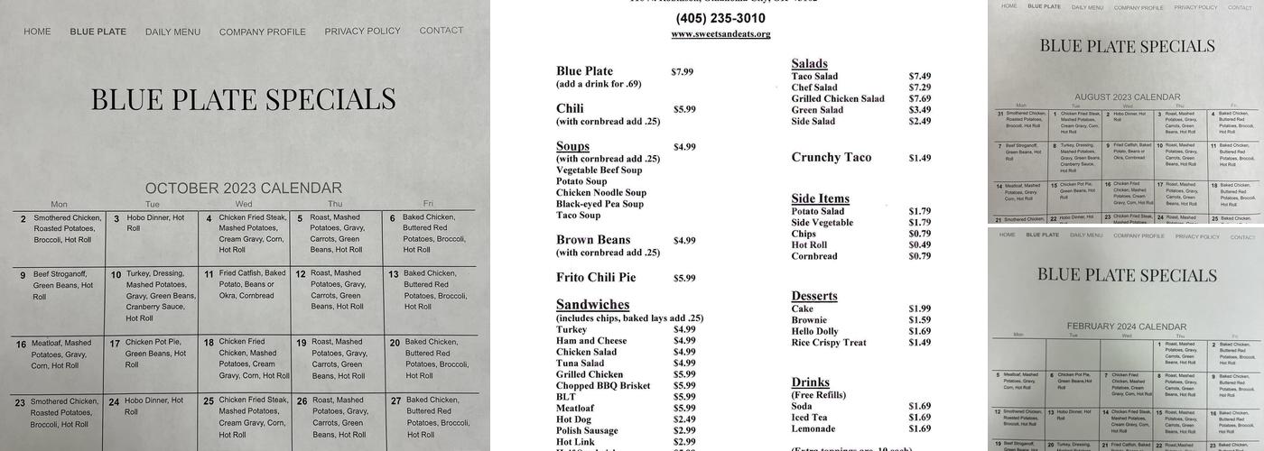 Sweets and Eats Cafe Menu