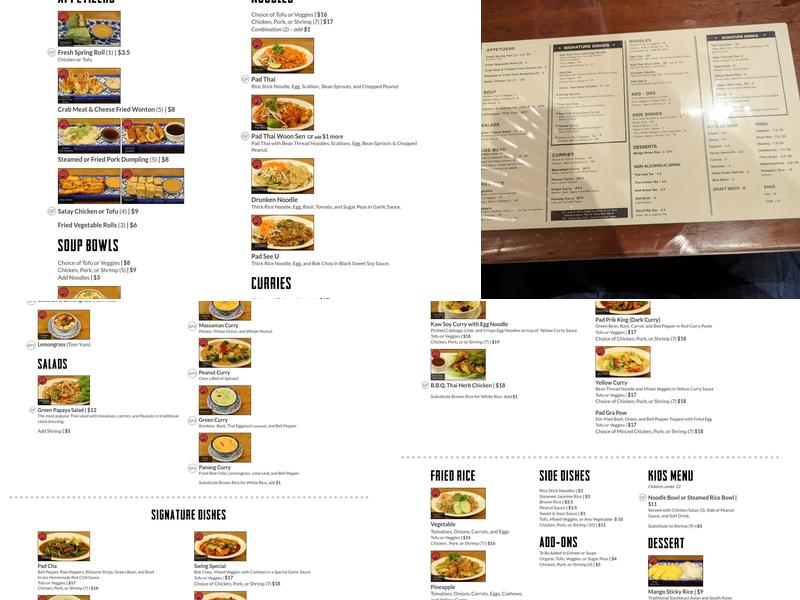 Swing Thai Menu