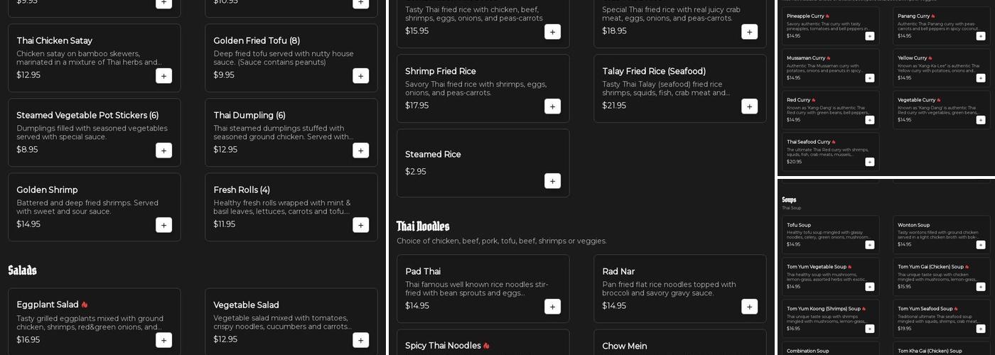 T's Thai Restaurant Menu