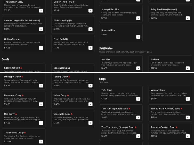 T's Thai Restaurant Menu