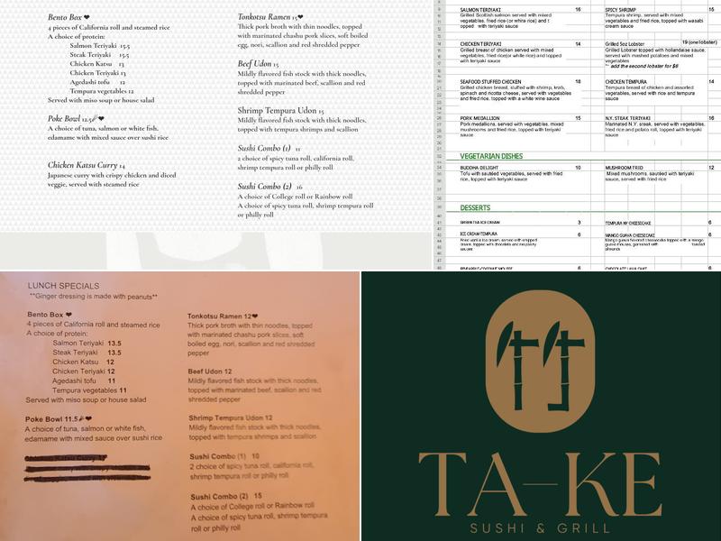 Ta-Ke Sushi and Grill Menu