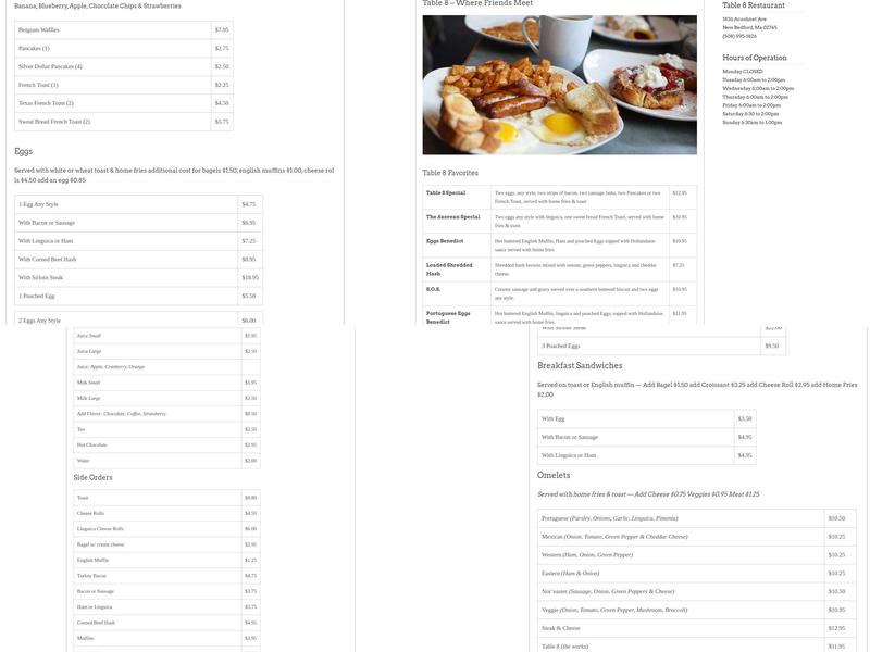 Table 8 Menu