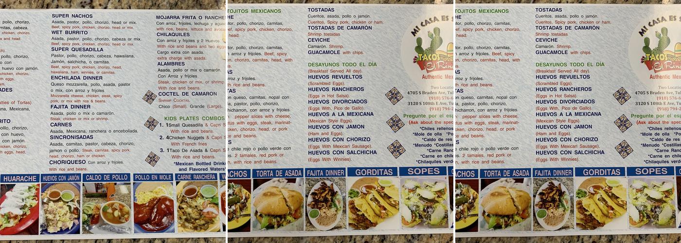 Tacos El Rinconcito Menu