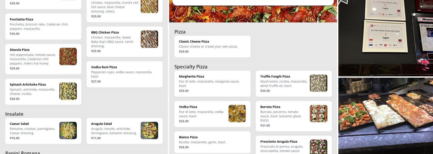 Taglio Pizza Menu