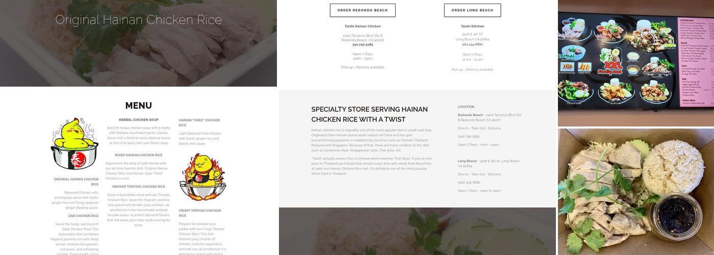 Taishi Hainan Chicken Menu