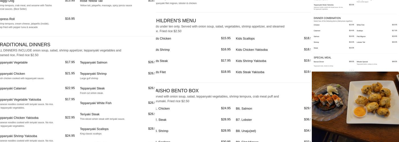 Taisho Japanese Grill and Sushi Bar Menu