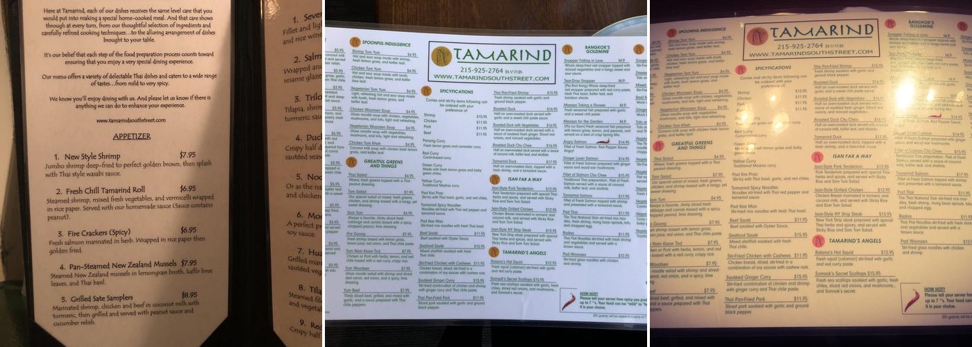 Tamarind Thai Restaurant Menu