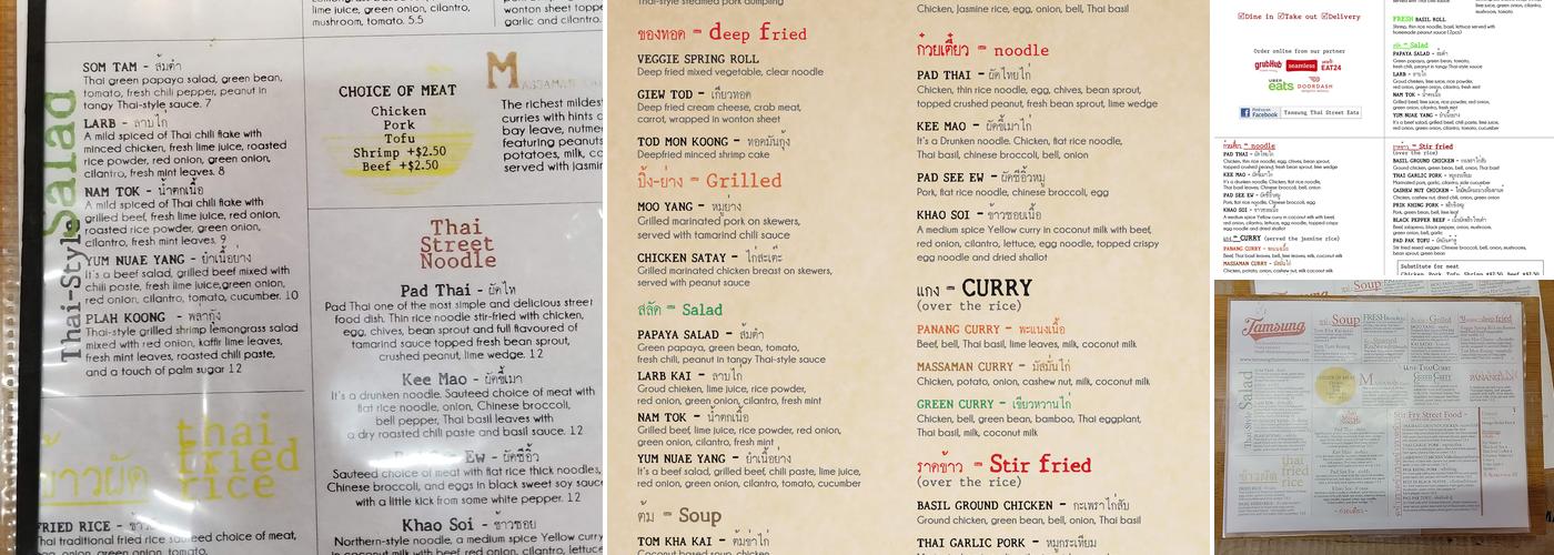 Tamsung Thai Street Eats Menu