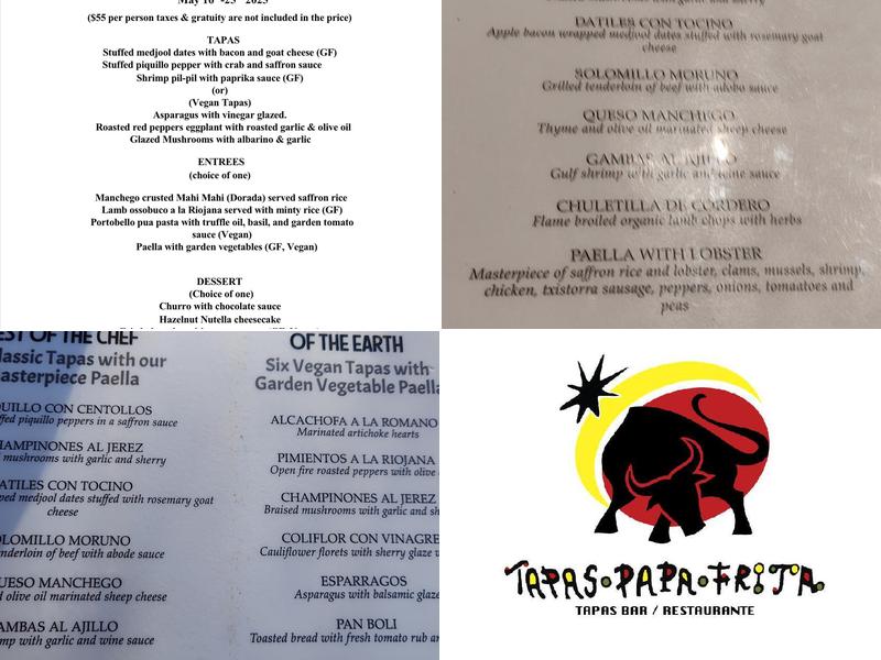 Tapas Papa Frita Menu