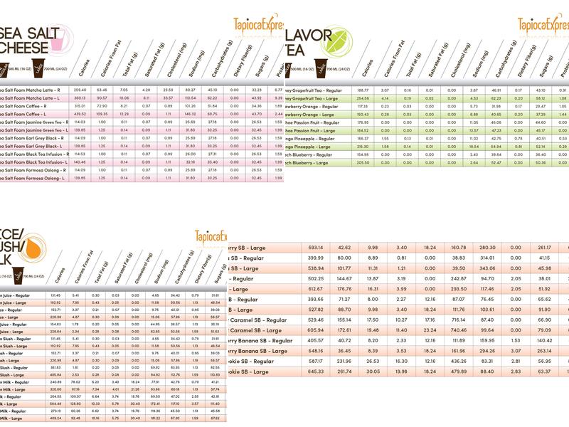 Tapioca Express Menu