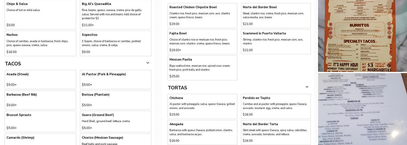 Mas Chingon Menu