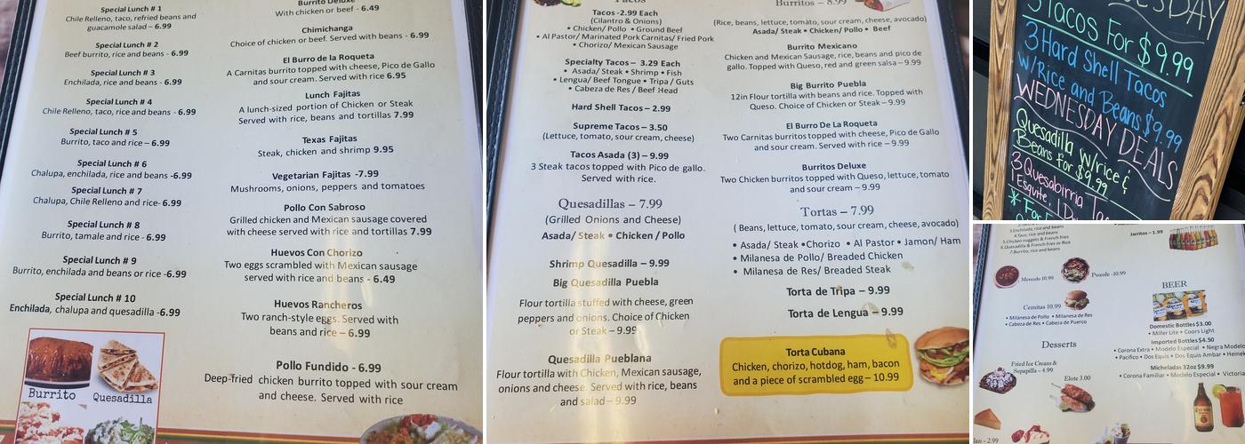 Taqueria Puebla Menu