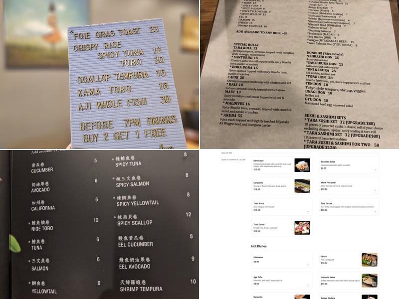 Tara Japanese Cuisine Menu