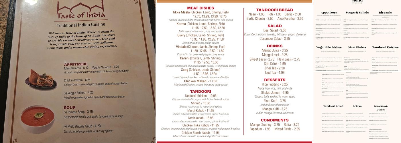 Taste of India Menu
