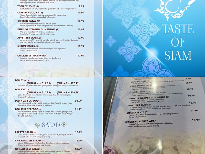 Taste of Siam Thai Cuisine Menu