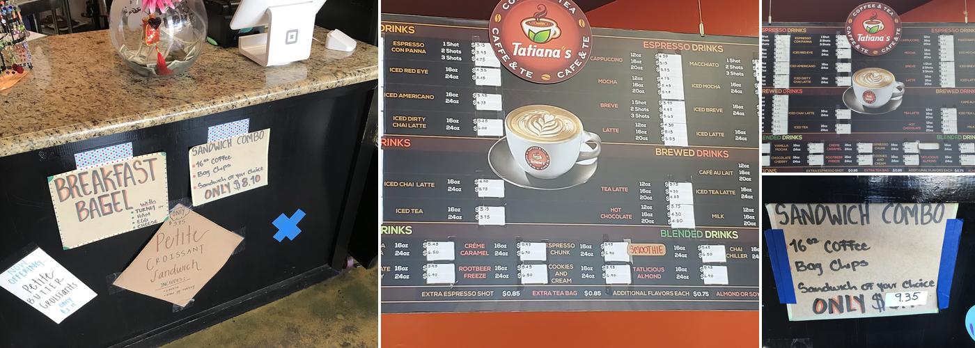 Tatiana's Coffee & Tea Menu