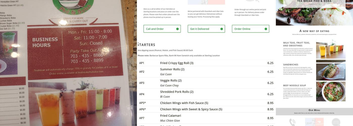 Teabreak Pho & Boba Herndon Menu