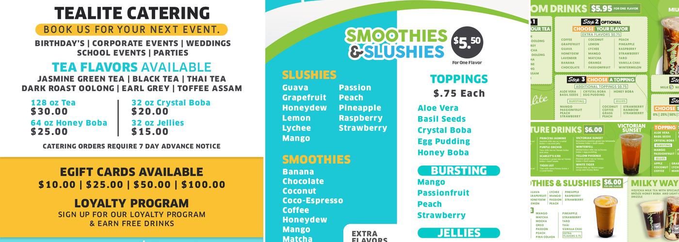 TeaLite Drinks and Snow Menu