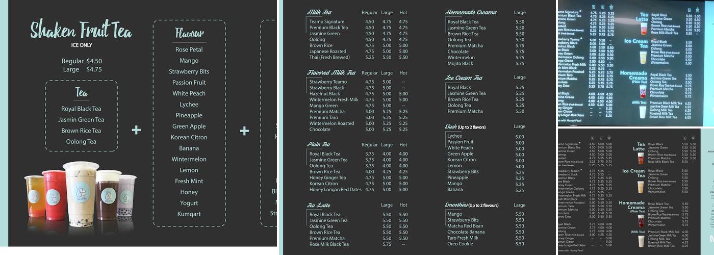 Teamo Tea Menu