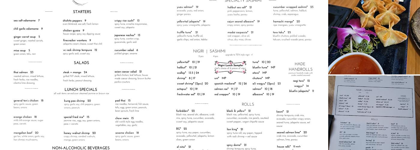 TEN Sushi + Cocktail Bar Menu