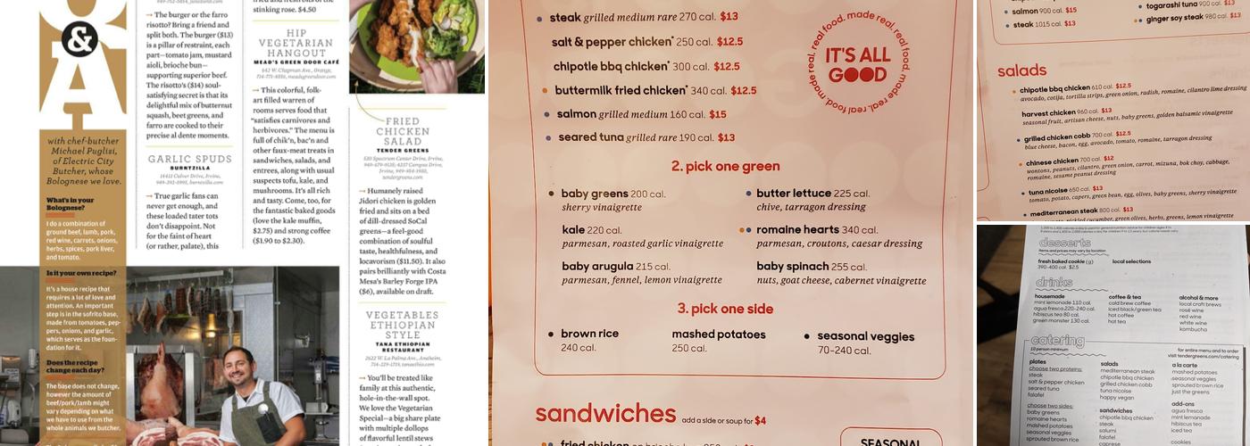 Tender Greens Menu