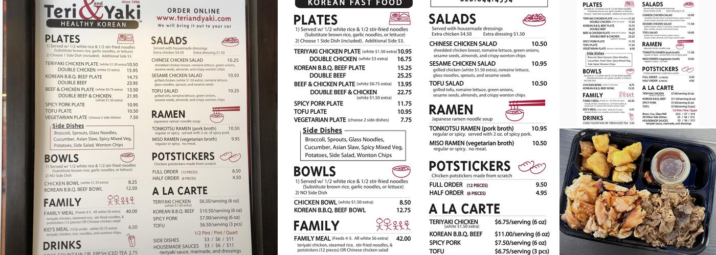 Teri & Yaki Menu