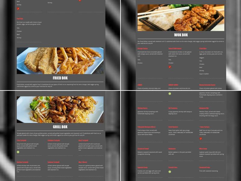 Teriyaki Box Menu