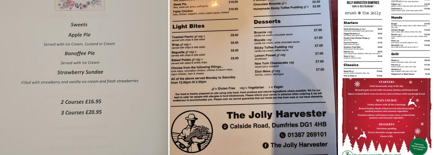 The Jolly Harvester Menu