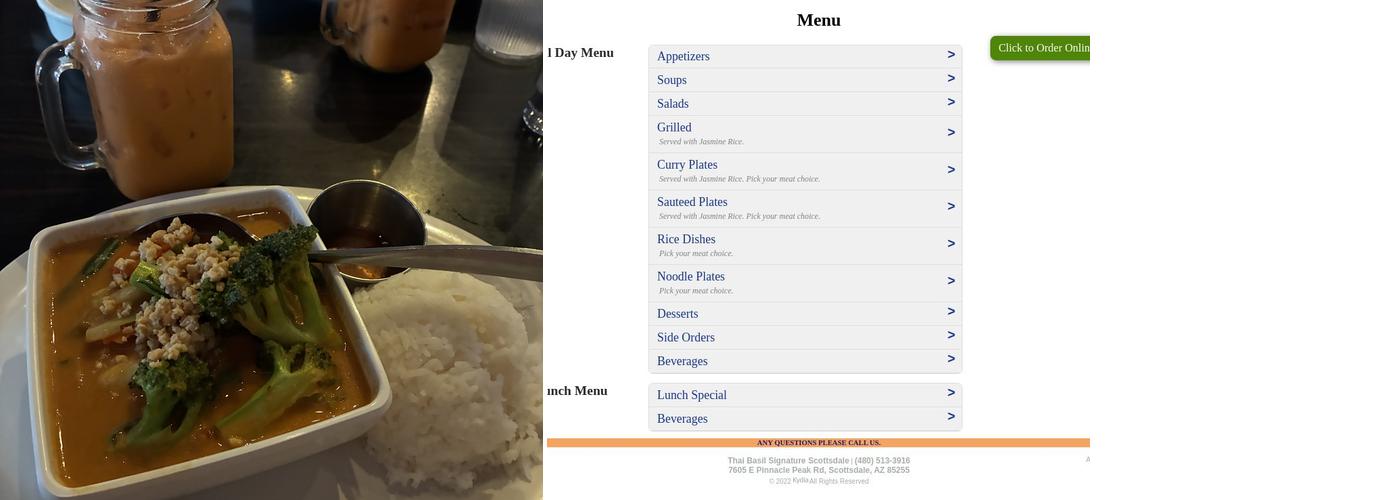 Thai Basil Signature Scottsdale Menu