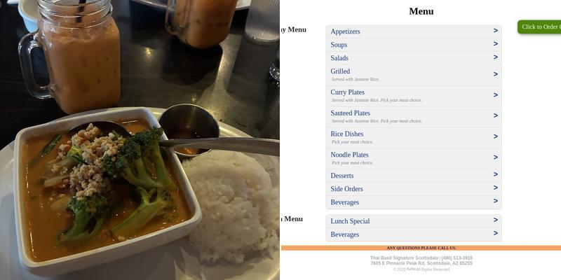 Thai Basil Signature Scottsdale Menu