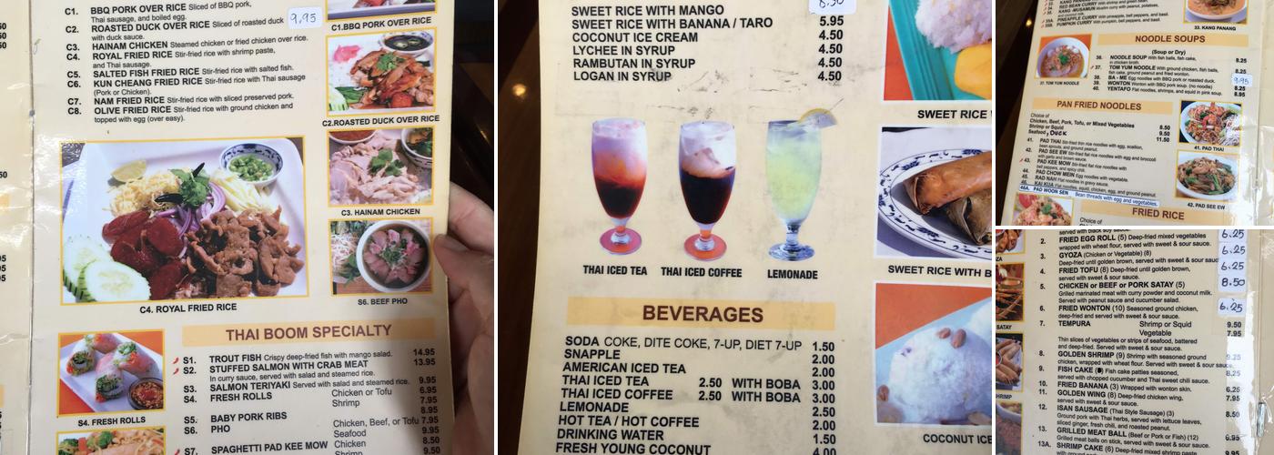Thai Boom Menu